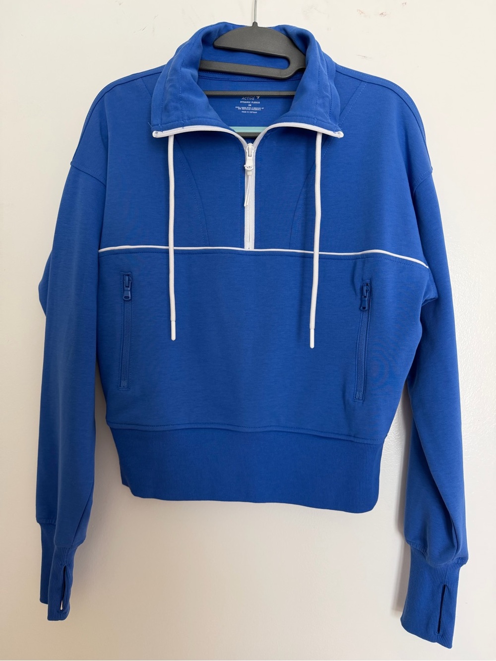 Women's  Blue Half-Zip Pullover Sweater with Contrast Trim